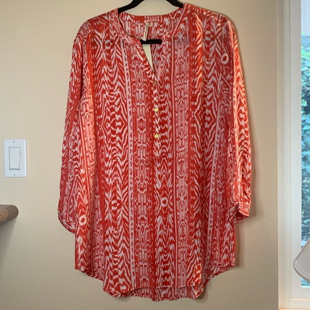 Red Patterned Women's Tunic Top